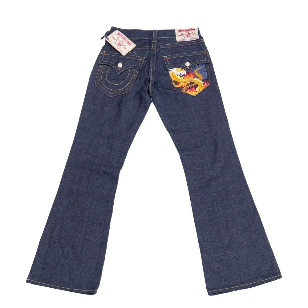 True Religion Billy Jeans USA Dark Wash Bootcut Dragon Embroidered‎ Denim 32x34